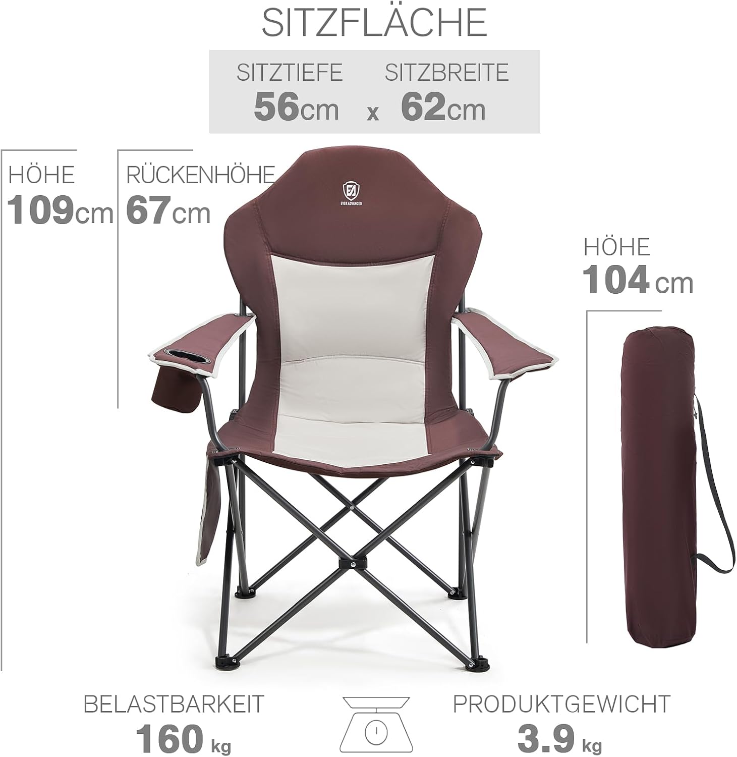 Detalle 2 de EVER ADVANCED Luxus Campingstuhl faltbar bis 160 kg mit hoher Rückenlehne (Hochlehner)