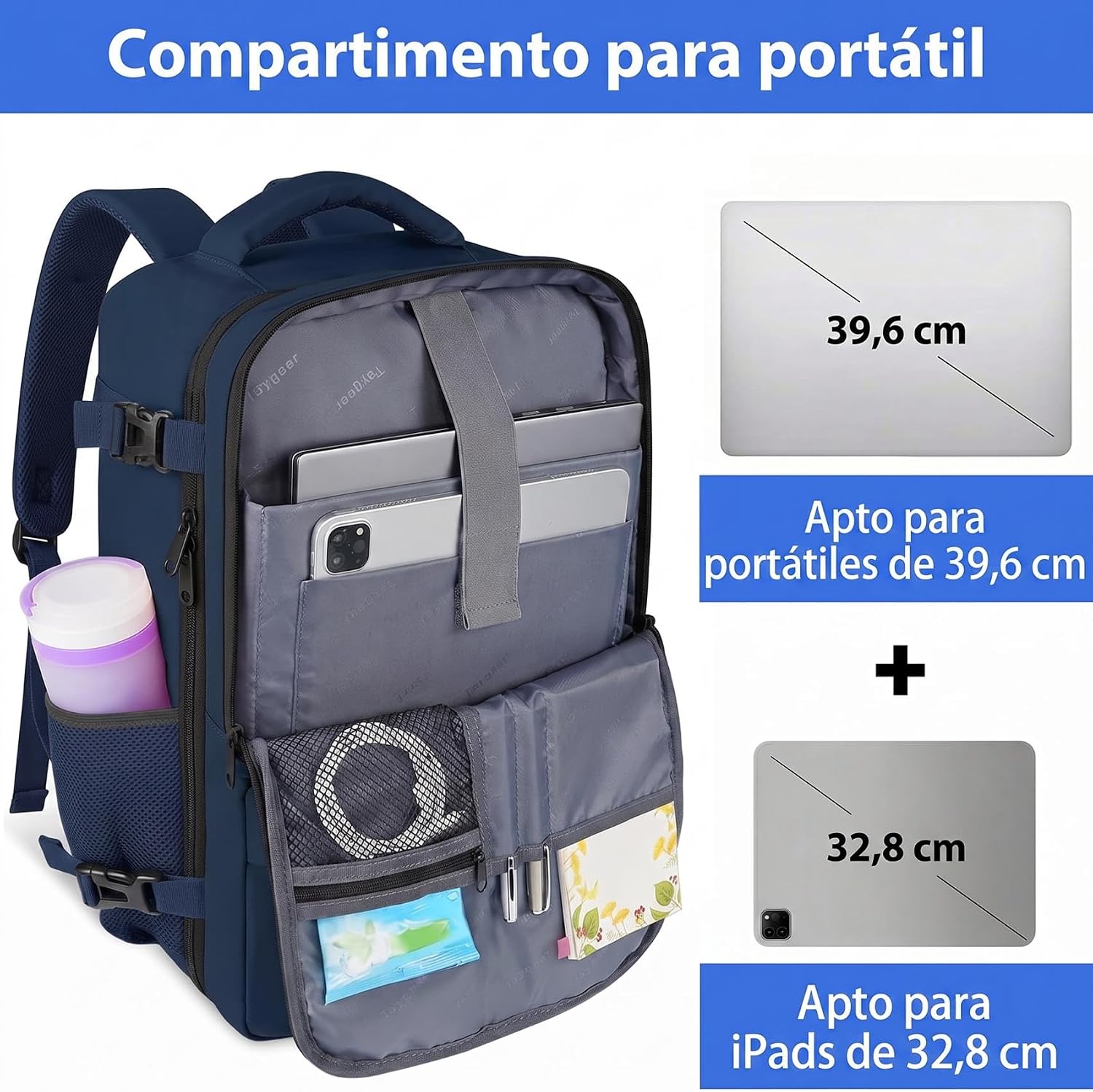 Detalle de Taygeer Mochila de Cabina 40x30x20 cm para Ryanair — 24 L de organización en cabina