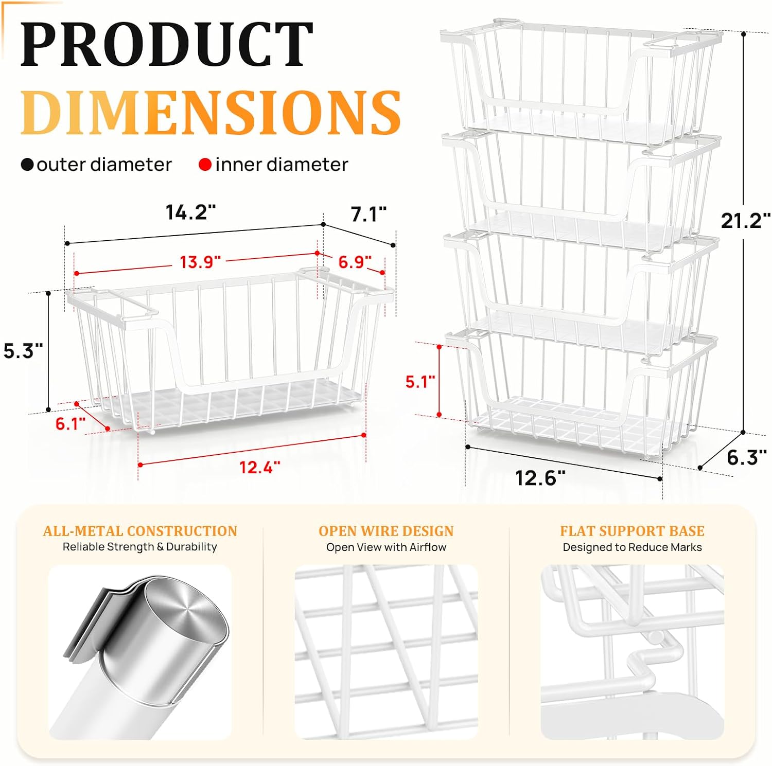Detalle 2 de SUNALLY Stackable Wire Storage Baskets