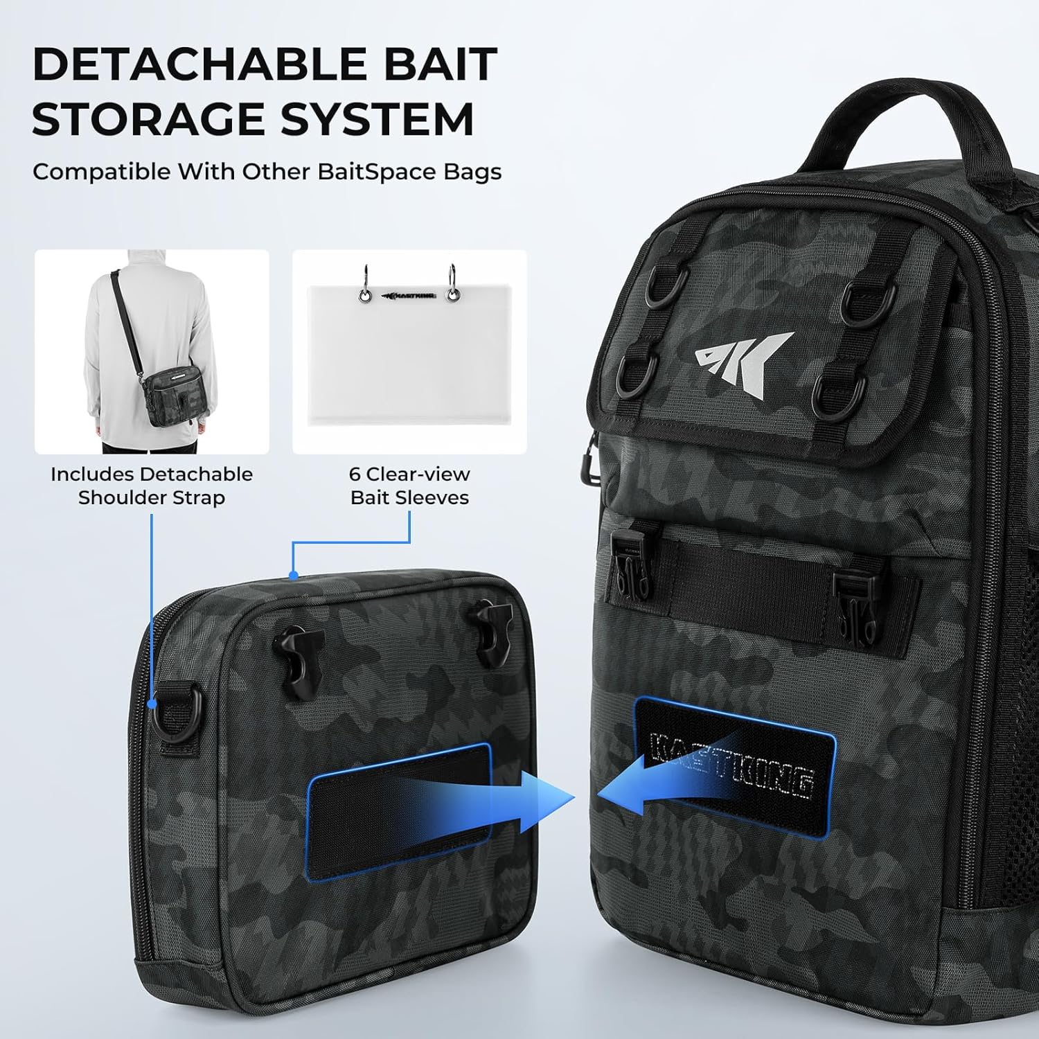Detalle de KastKing BaitSpace Fishing Sling Bag: Versatile Tackle Sling with Rod & Beverage Holder