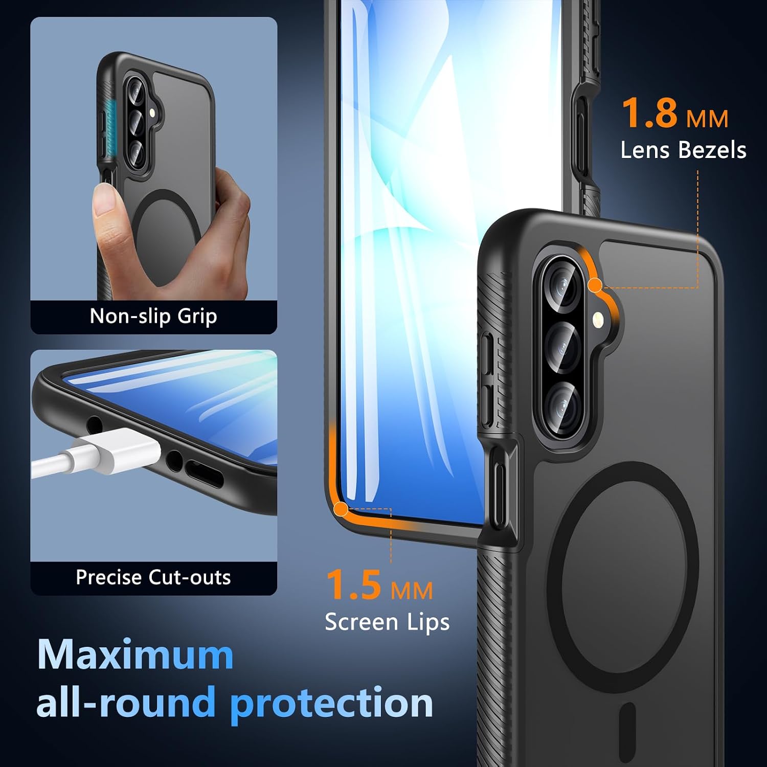 Detalle de Hensinple Galaxy A17/A16 5G Case with Built-in 9H Glass, MagSafe Compatibility, and 360° Rugged Protection