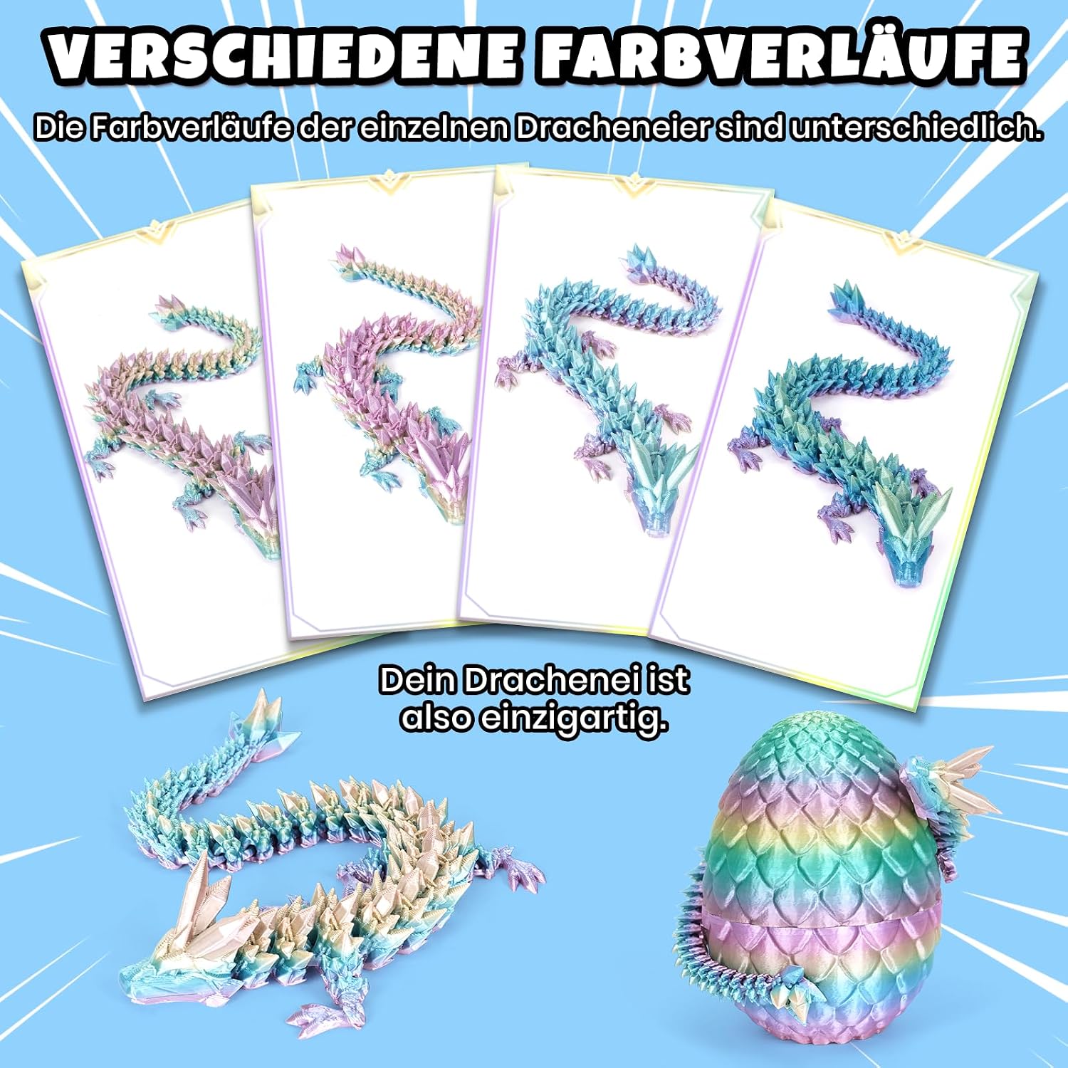 Thumbnail 2 de 3D Drache (29 cm) – bruchsicheres Drachenei mit Upgrade, Umweltfreundliches Material, Regenbogenfarben