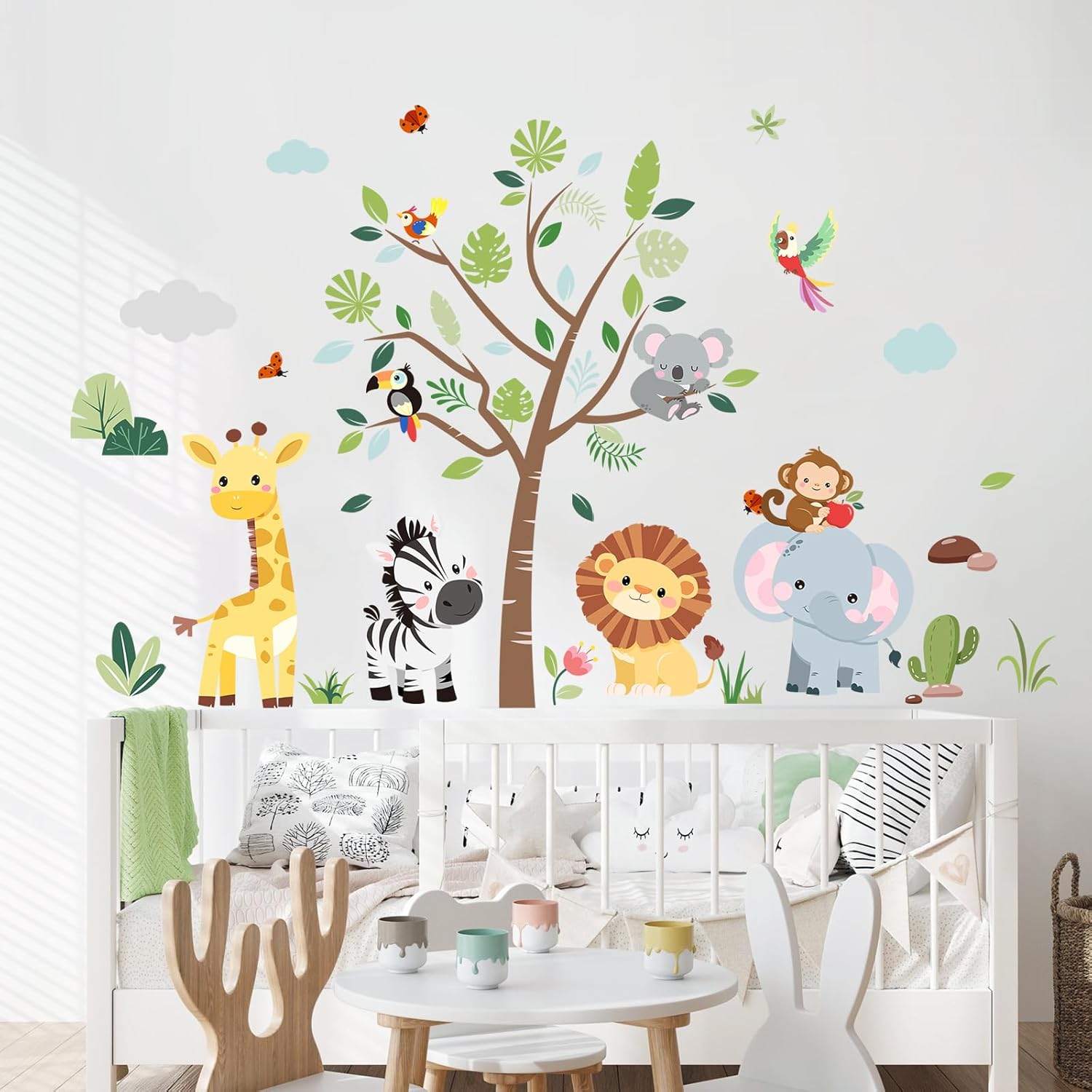 Thumbnail 5 de Supzone Jungle Animals Tree Wall Stickers: Safari Elephant, Giraffe, Lion & Zebra for Kids' Rooms