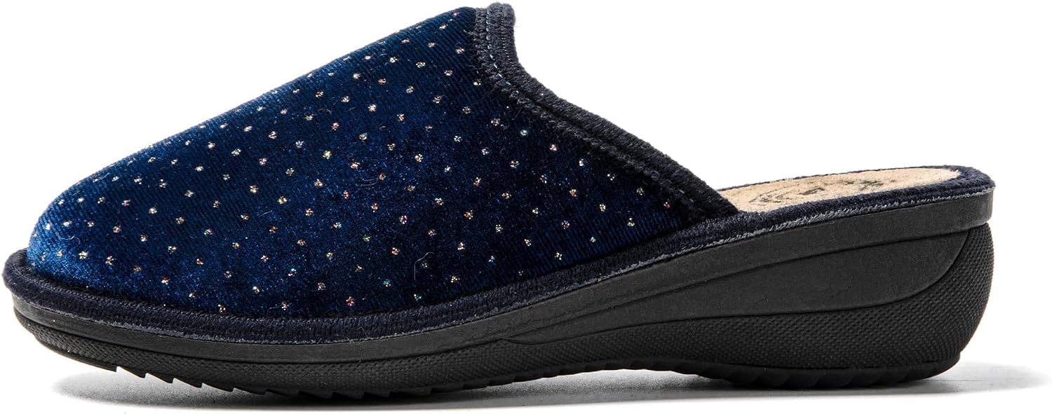 Detalle 2 de JOMIX winterpantoffels voor dames met sleehak, imitatiebont en strass