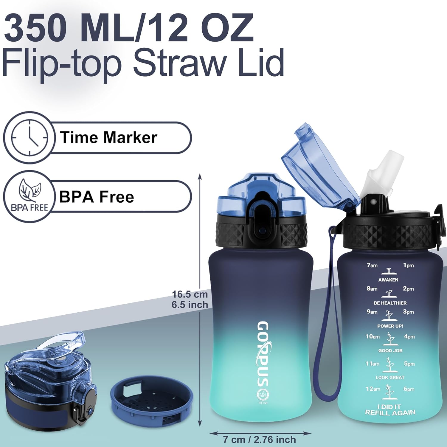Thumbnail 4 de GOPPUS 350ml Kids Tritan Water Bottle with Straw, Flip Top Lid & Strap (Leakproof, BPA-free)