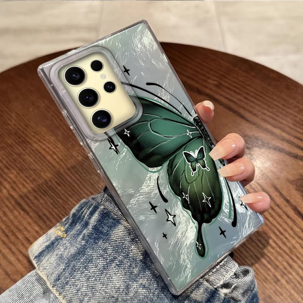 Detalle de Tedyhulle Hülle für Samsung Galaxy S25 Ultra – Weiches TPU-Rahmen, harte PC-Rückseite, Schmetterling Motive