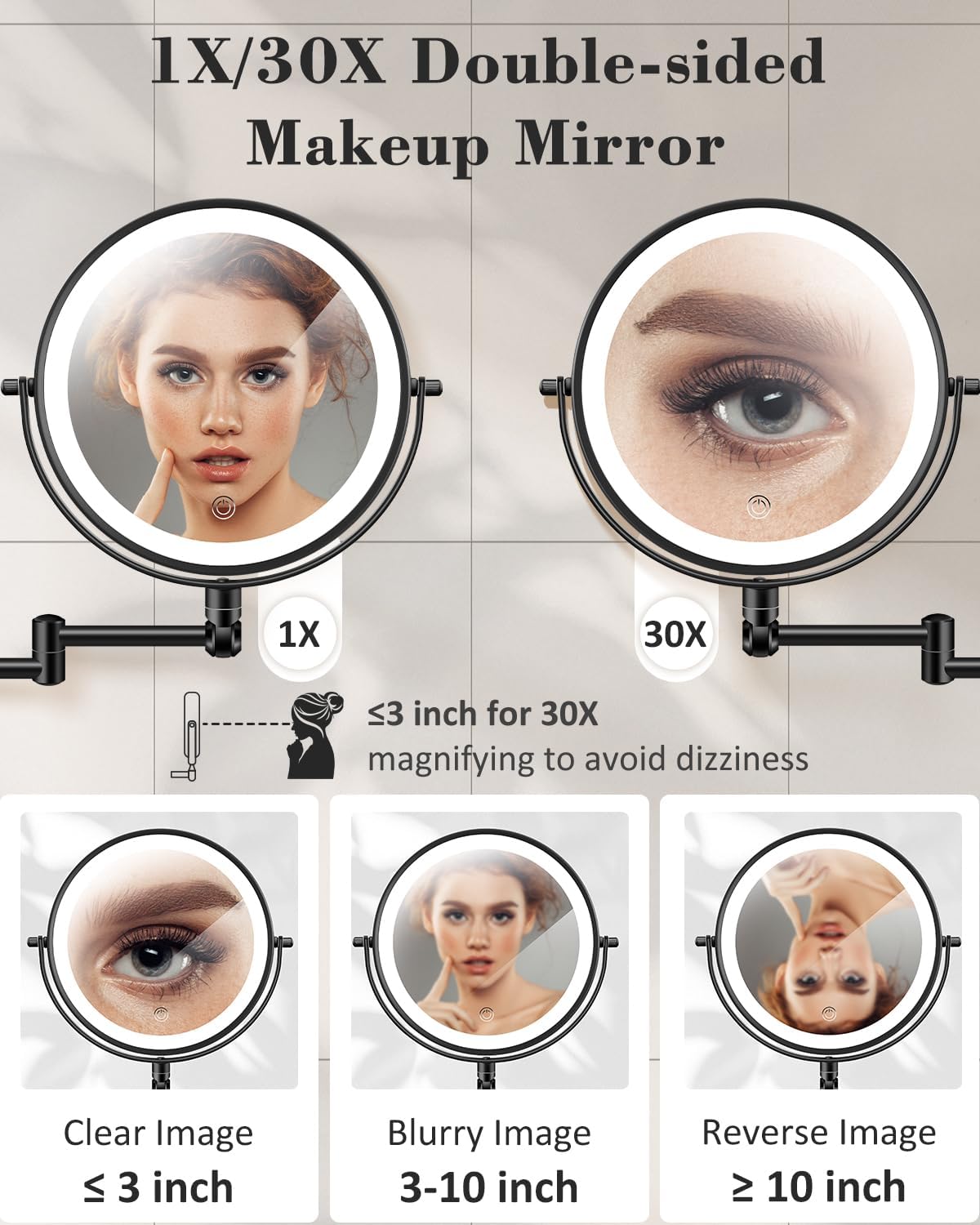 Detalle de VFD 30X/1X Lighted Wall Makeup Mirror 5000mAh