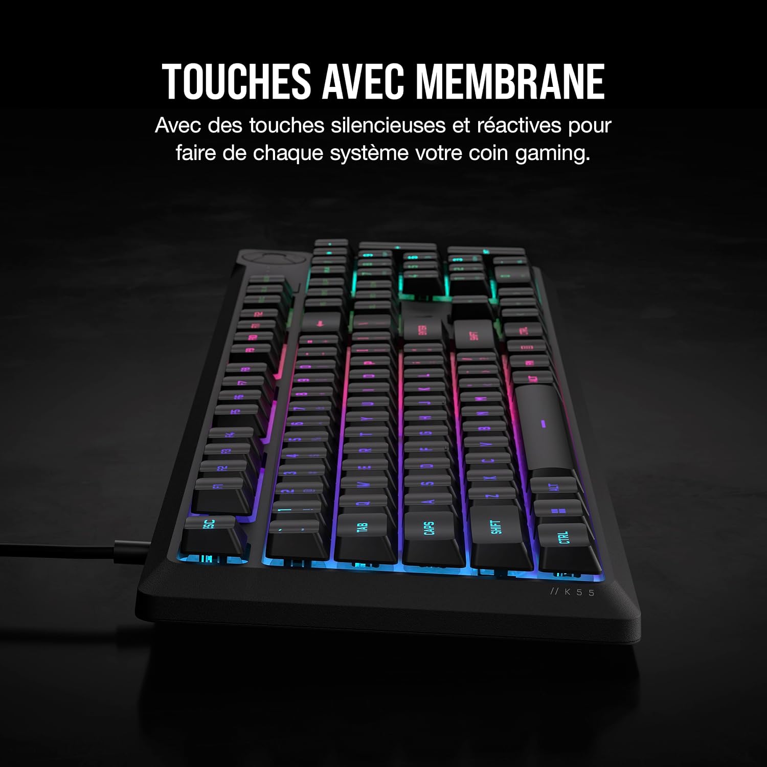 Detalle de Corsair K55 Core RGB Clavier de Jeu Filaire à Membrane (AZERTY FR) – Noir