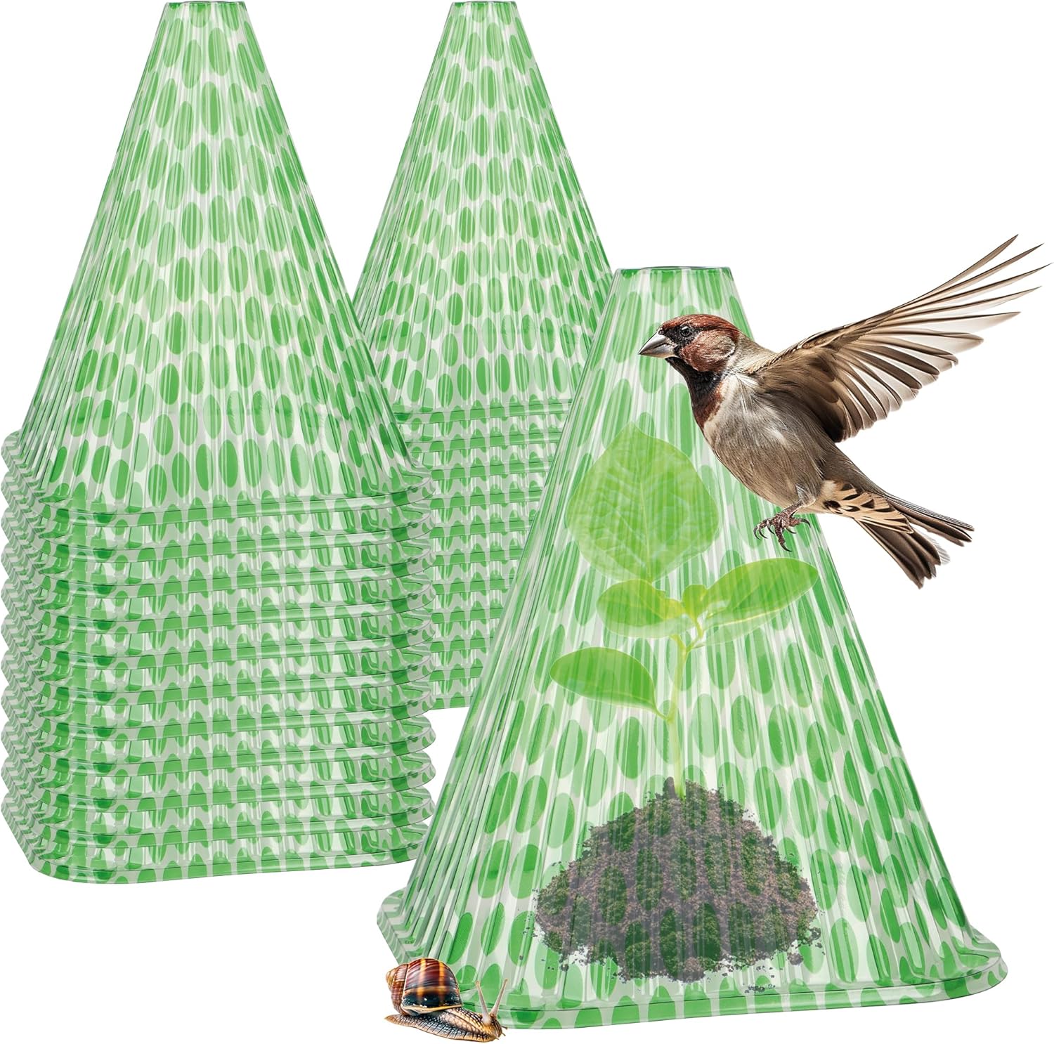 COM-FOUR 24 cappellini da sole per piante (altezza circa 23 cm) in plastica verde