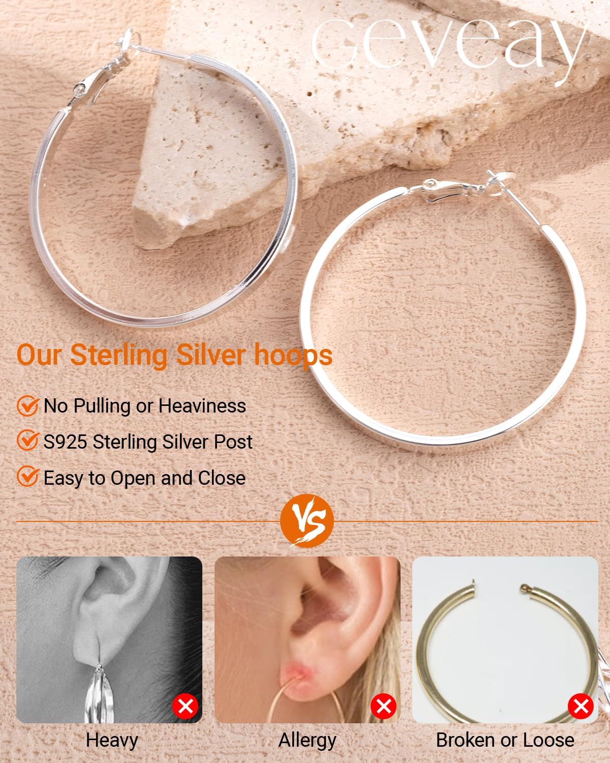 Detalle 2 de Geveay hoop earrings in 925 sterling silver