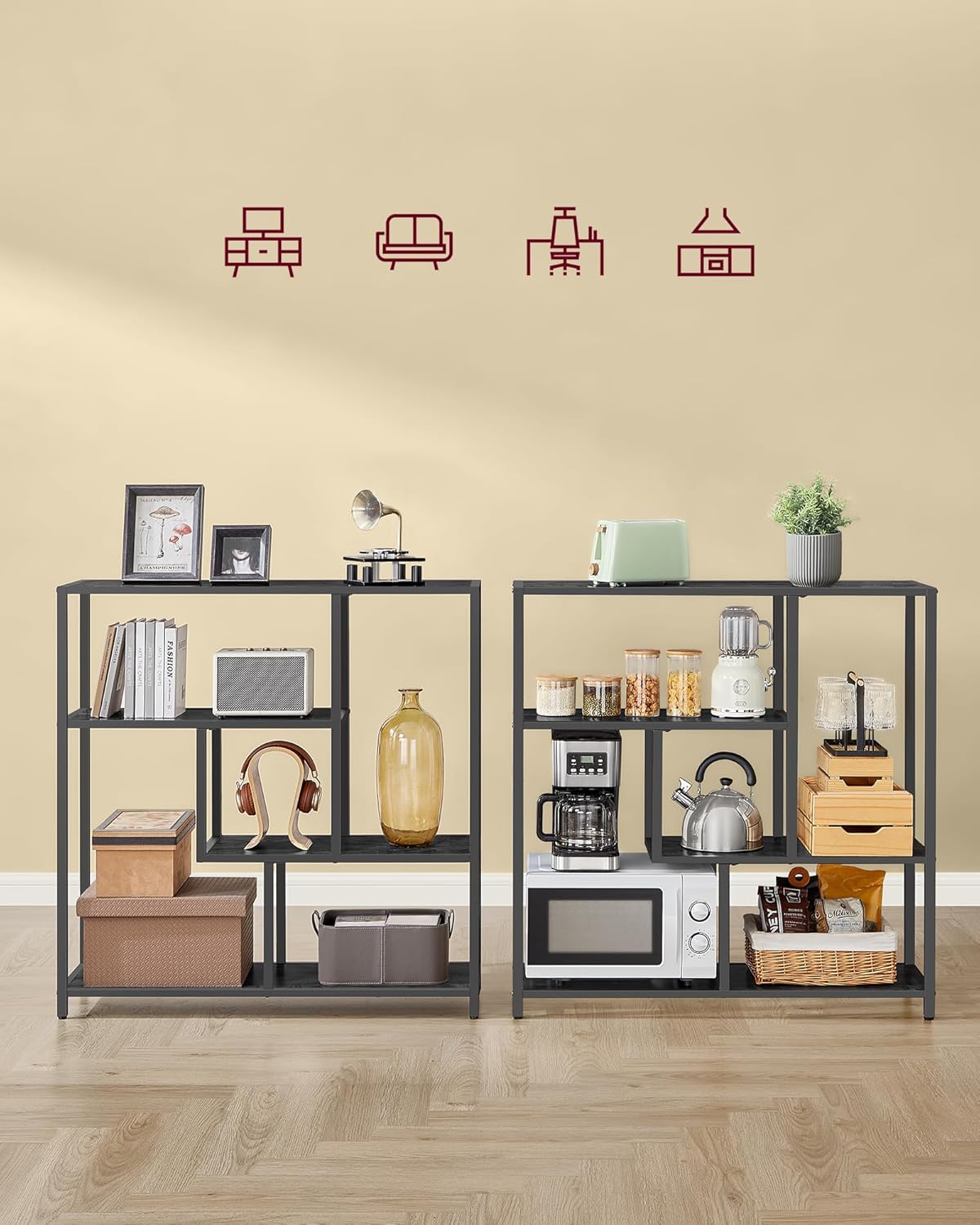 Detalle de VASAGLE Libreria a 4 ripiani LLS134B56 – 30 x 100 x 103 cm, nero ebano e inchiostro