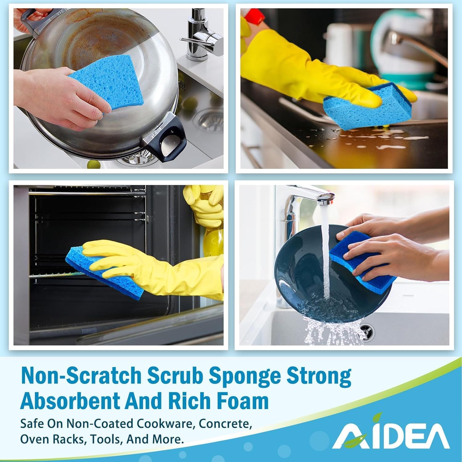 Detalle de AIDEA Non Scratch Scrub Sponge (24 Count) — Dual-Sided Dish & Kitchen Cleaning Sponges