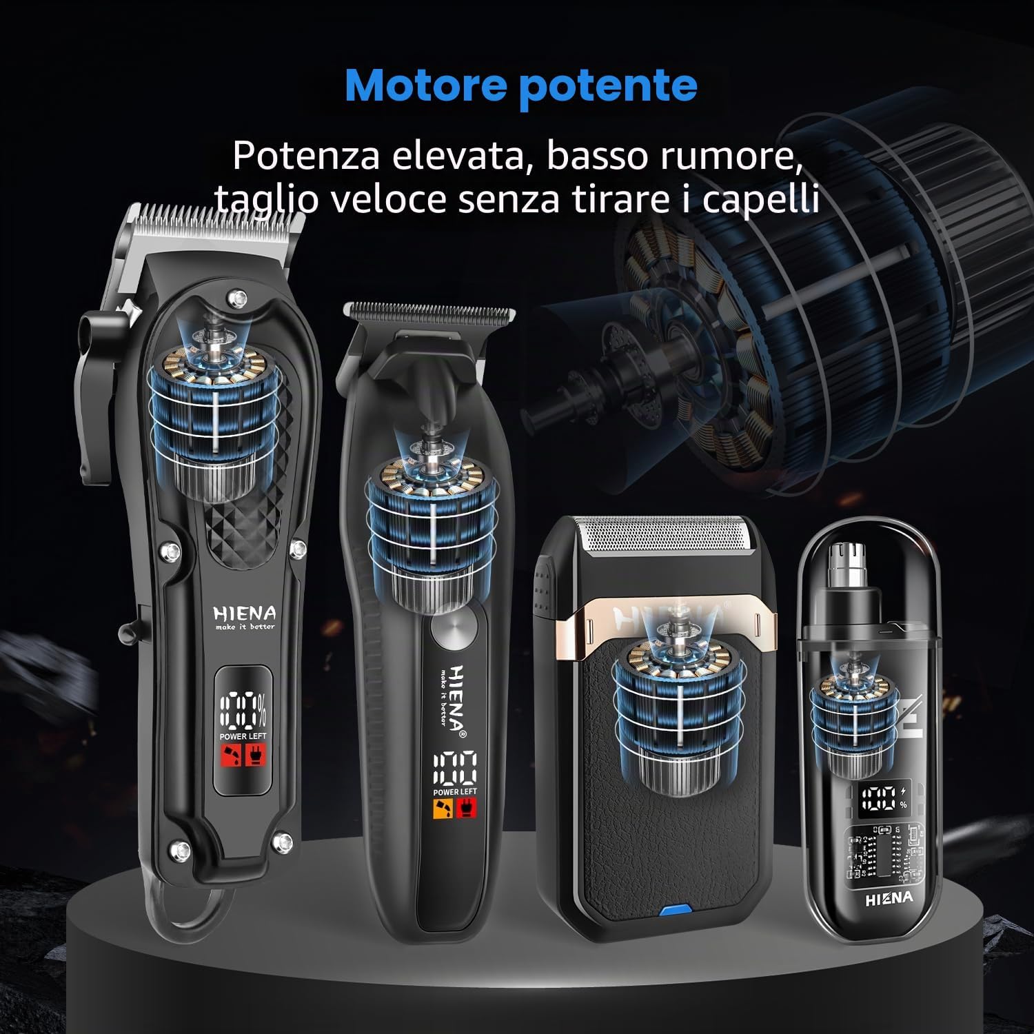 Detalle 2 de HIENA PRO Tagliacapelli Uomo Professionale: Kit completo per taglio, barba e naso