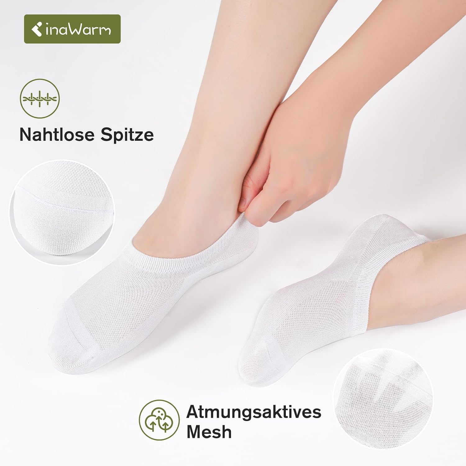 Detalle de inaWarm Bambus No-Show Sneaker Socken für Damen (6/10 Paar) mit rutschfesten Silikonpads