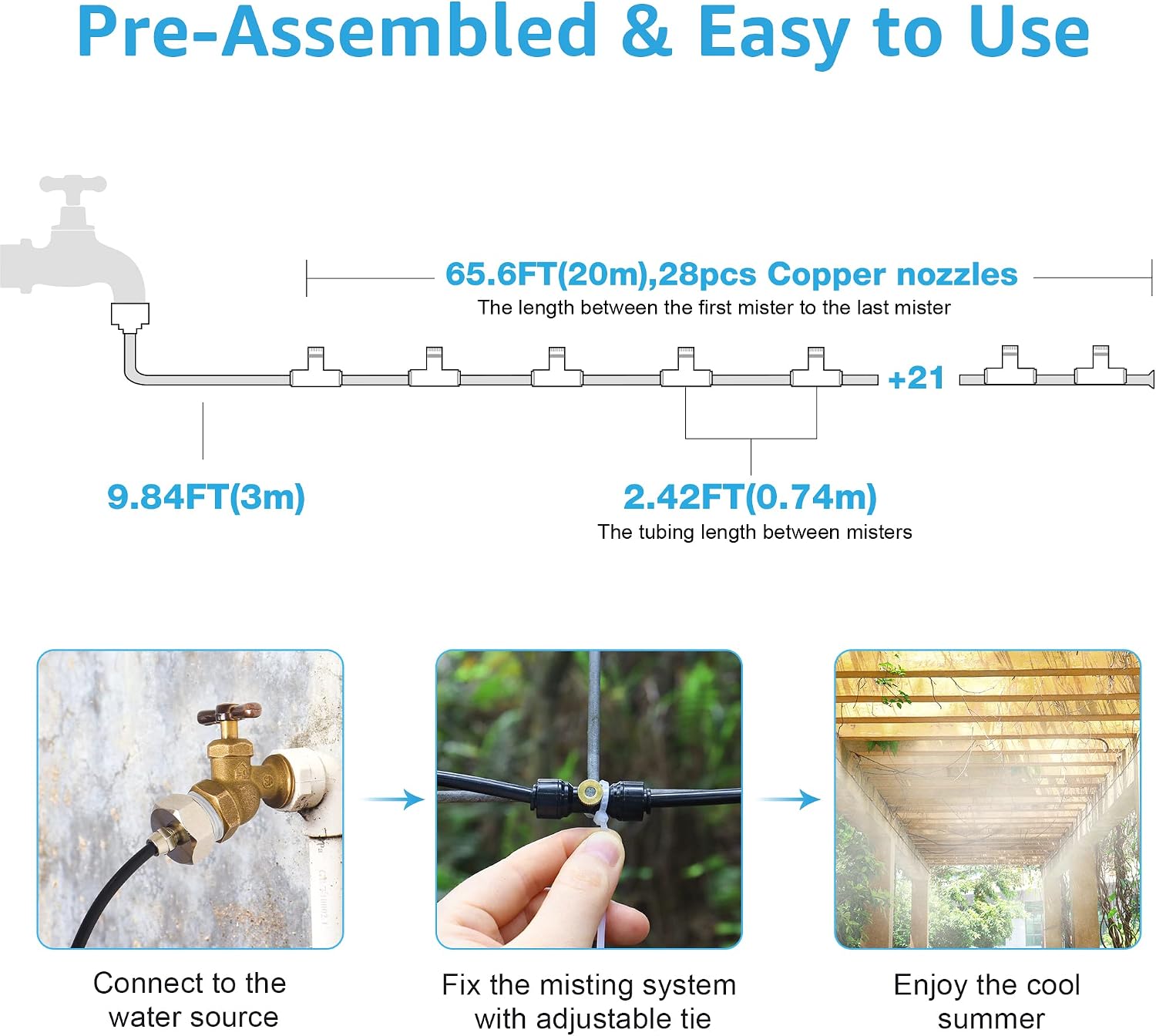 Thumbnail 1 de Bonviee No1 75FT Outdoor Misting System with 28 Nozzles and Brass Adapter