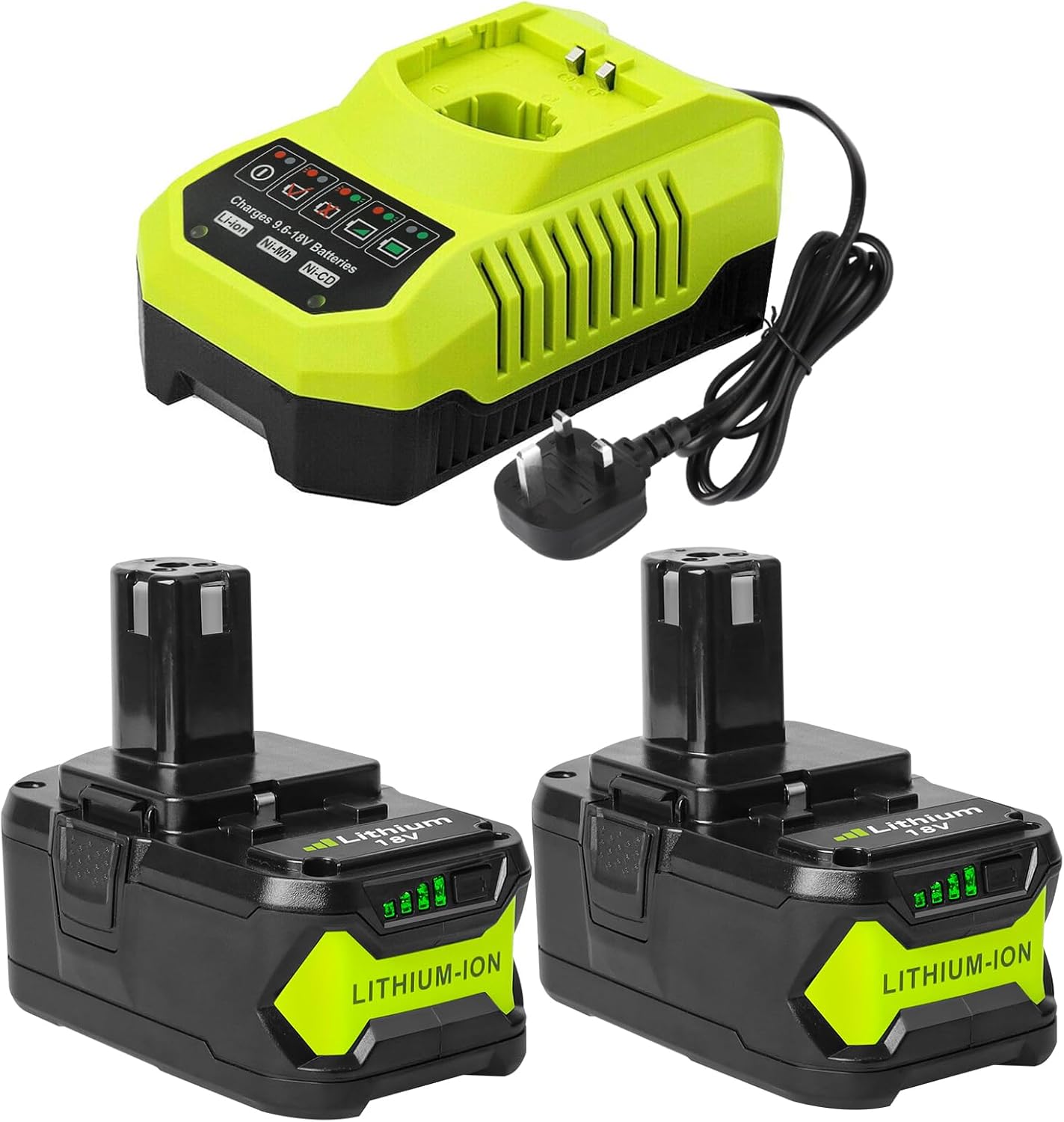 Detalle de Powarobor 2-Pack 5.5Ah 18V Lithium-Ion Battery & P117 Charger Combo for Ryobi ONE+