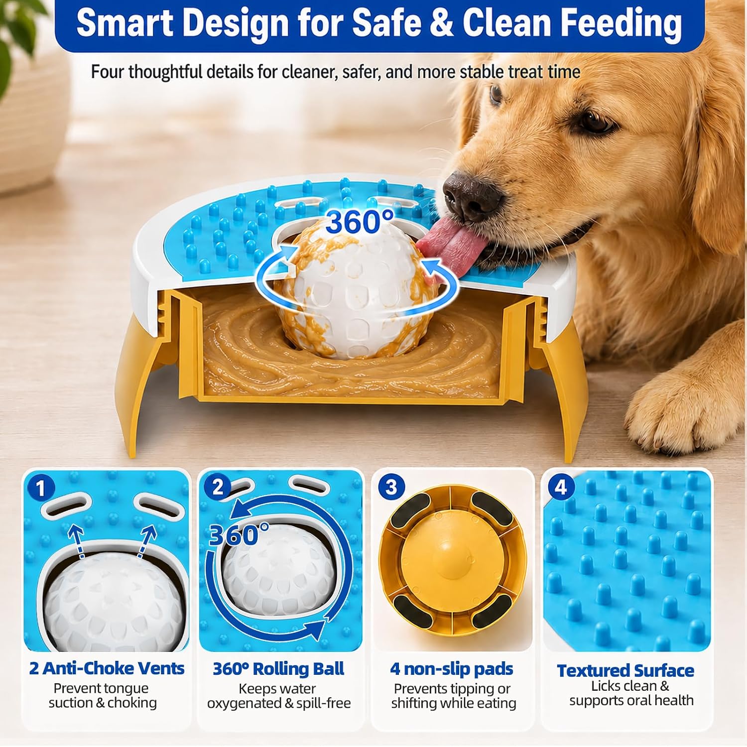 Detalle 2 de KILIN Dog Lick Slow Feeder Bowl with Rolling Ball and Four Non-Slip Pads