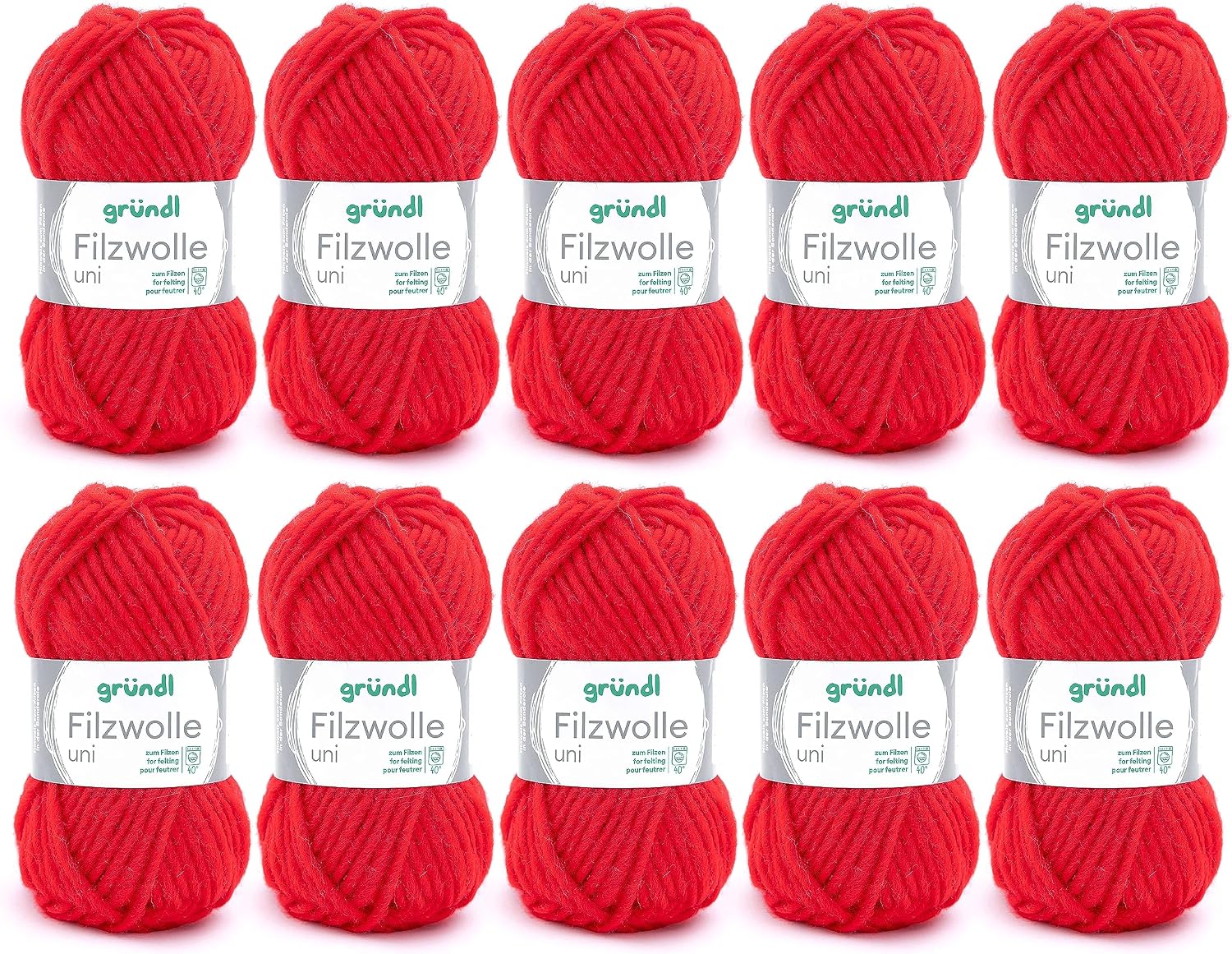 Thumbnail 2 de Gründl Uni włóczka filcowa, 10 × 50 g, 100% żywa wełna, fuksja