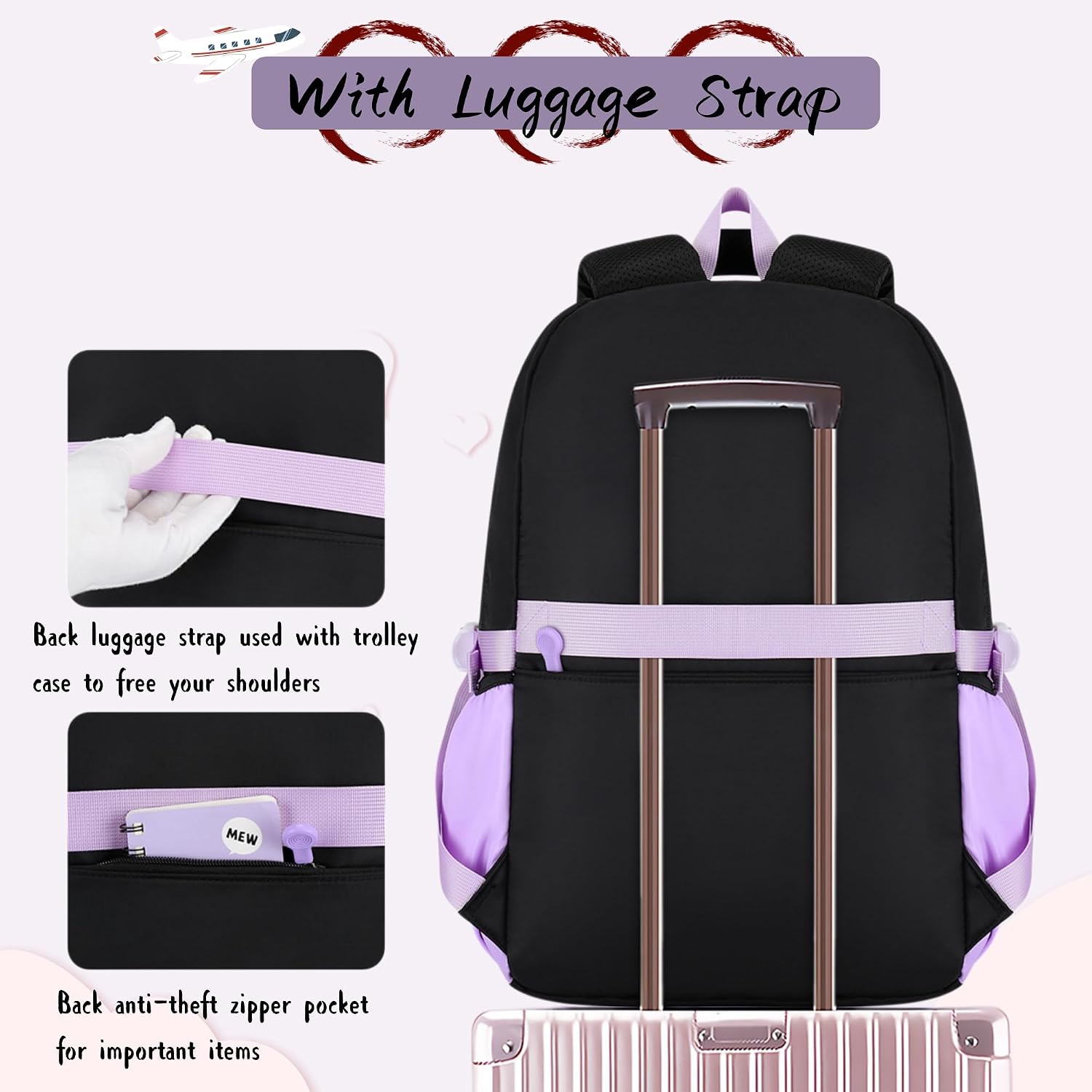 Detalle de GRUOTEIS Kids Backpack for Girls: Practical, comfortable and multi-pocket school bag