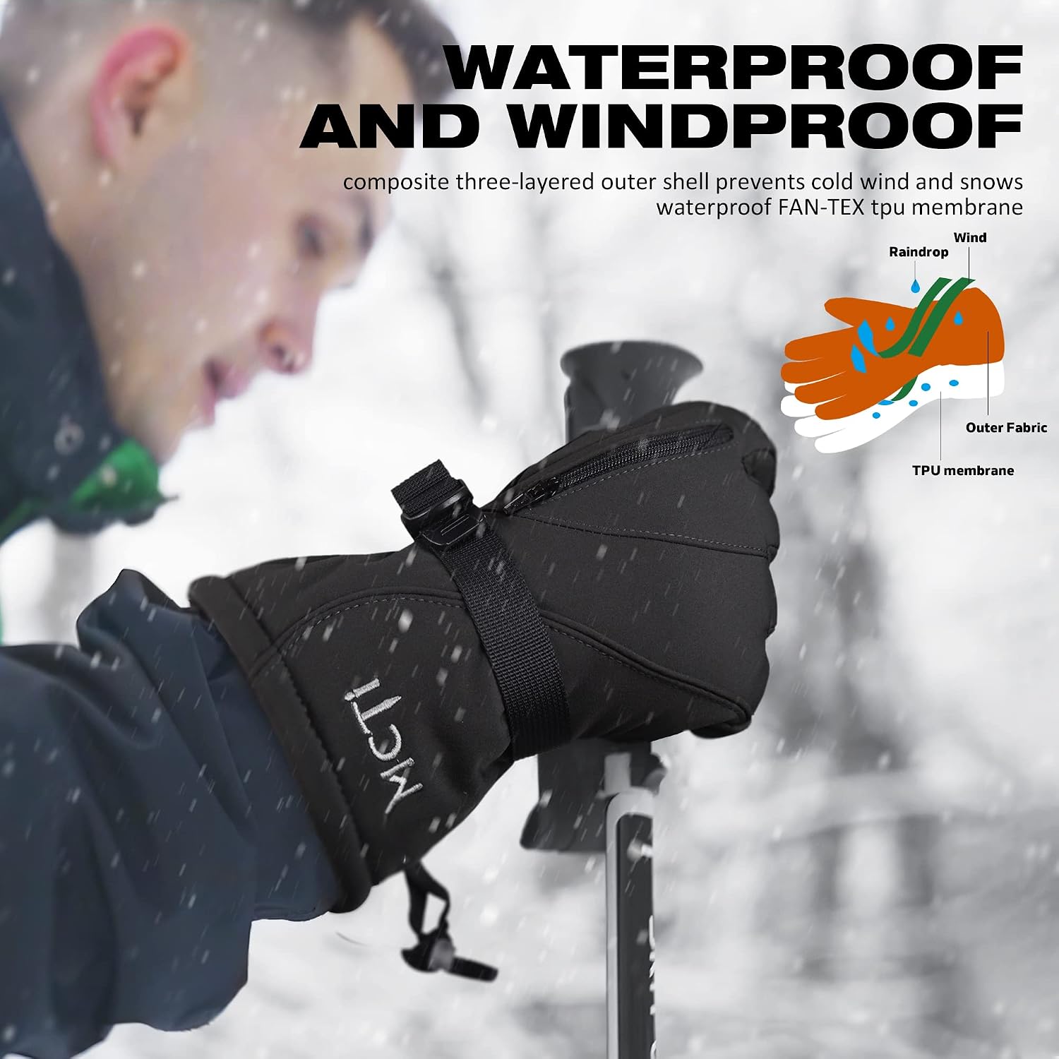 Detalle de MCTi Men's Waterproof Ski Gloves