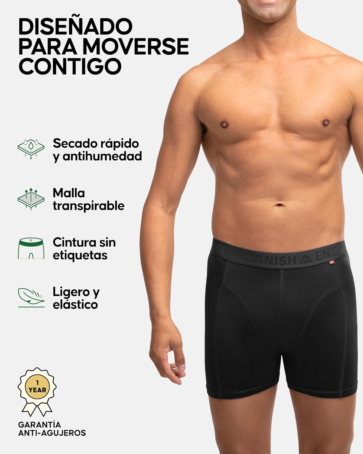 Detalle 2 de Danish Endurance Men's Sports Trunks 3-Pack 90% poliéster