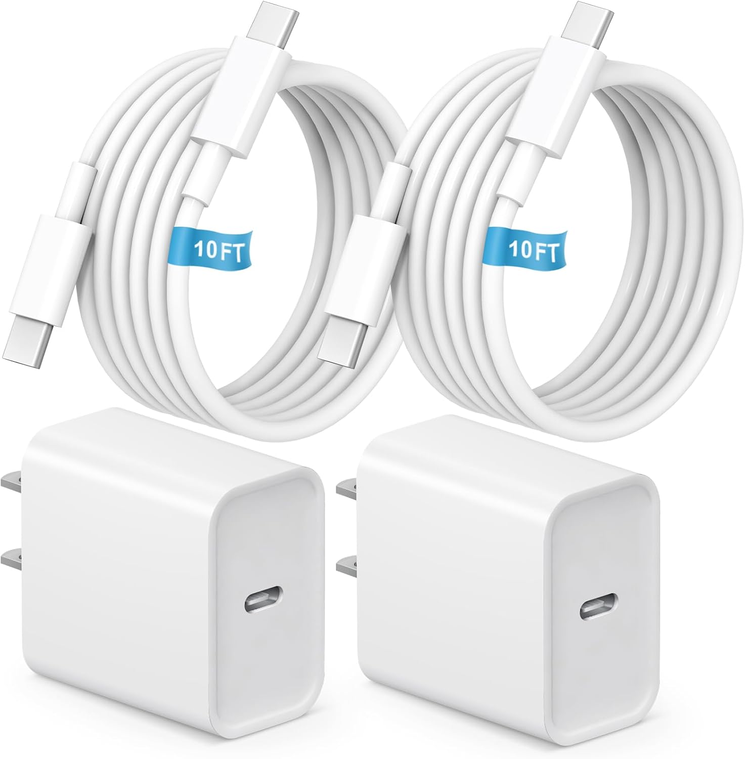 Detalle de MYBEER CA-15T USB-C Charger Set, 20W PD, Two 10-Foot Cables