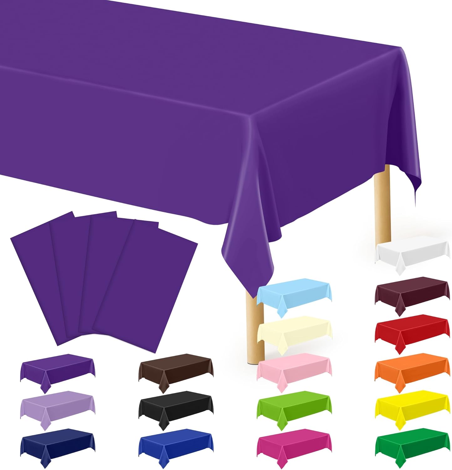 Imagen de QZYL 4 PCS Plastic Table Cloth, 54" x 108", Purple – Disposable Party Coverage for 6–8 Foot Tables en OfertitasTOP