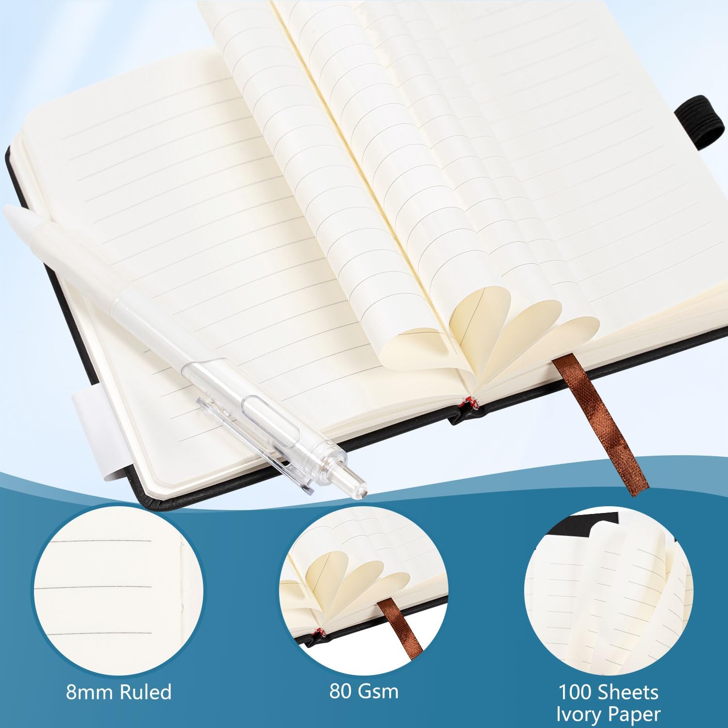 Detalle 1 de AOGEWON A6 Pocket Notebooks, 2-Pack, Black PU Leather, Lined Paper