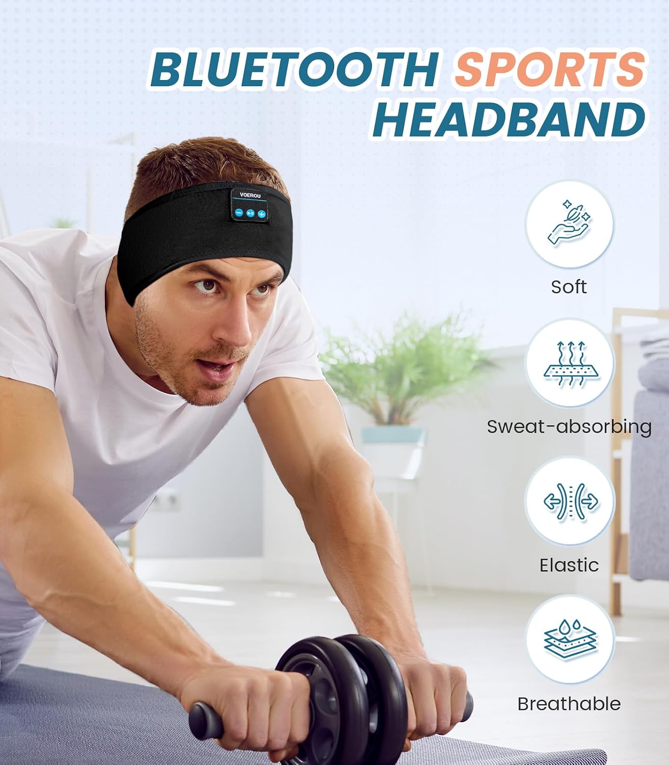 Detalle 2 de Voerou VOE-BTHD520 slaaphoofdtelefoon met Bluetooth, platte luidsprekers