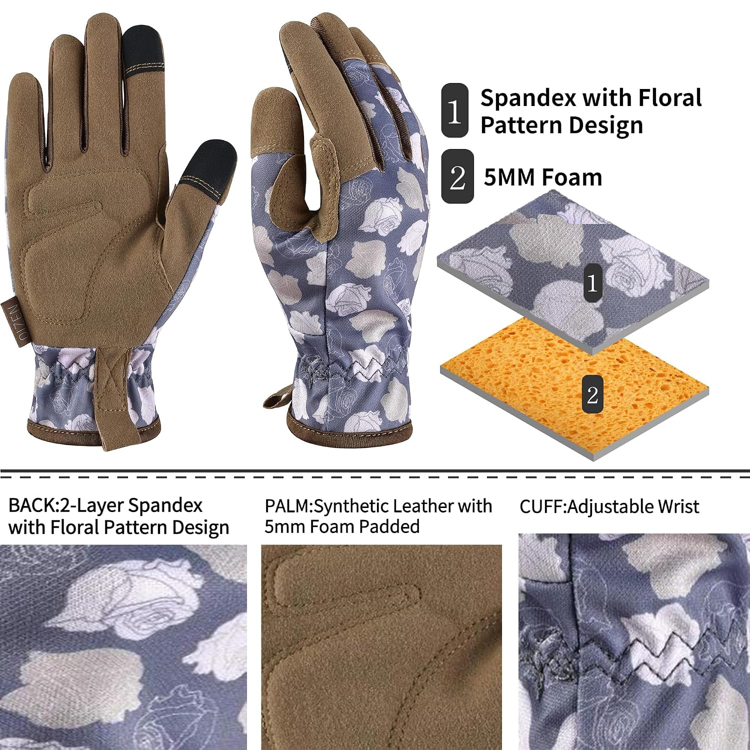 Thumbnail 3 de Gartenhandschuhe für Frauen und Männer mit Touchscreen – dornen- und durchstichfeste Arbeitshandschuhe (braune Blume, S)
