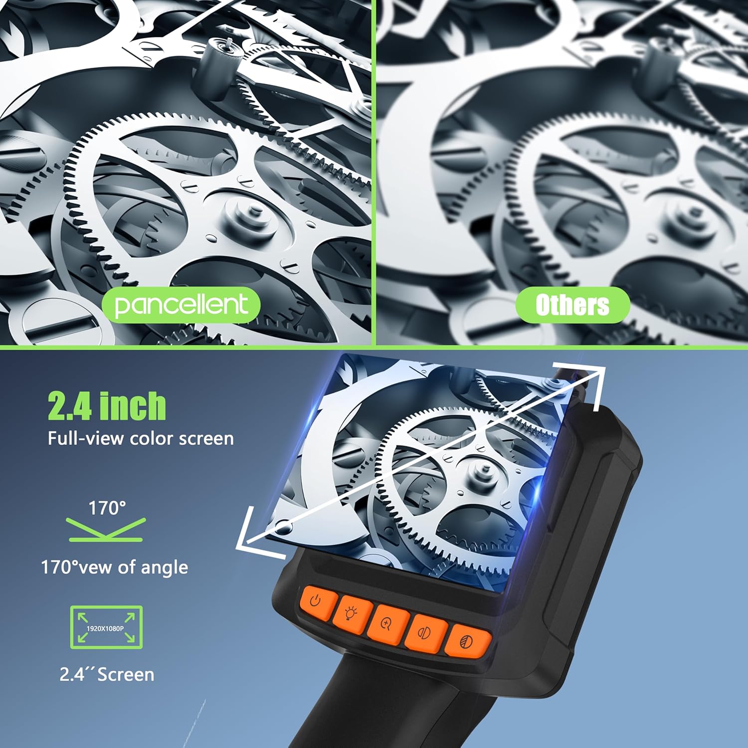 Thumbnail 2 de Pancellent 1920P Endoscope Camera with Light – 5m Semi-Rigid Sewer Borescope with 2.4" IPS Display