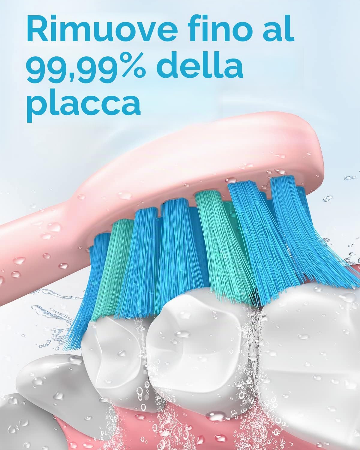 Detalle de Spazzolino elettrico sonico rosa perlato con 8 testine, 5 modalità e IPX7