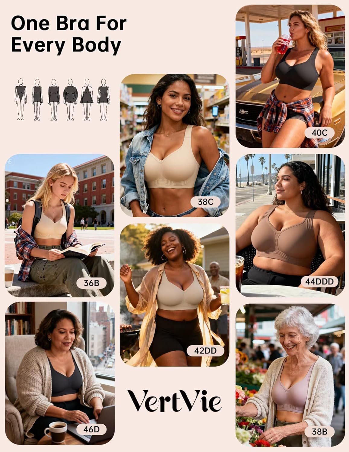 Detalle 1 de Vertvie Wirefree Gel Bra for Women (Plus Size) — Full Support, Back Coverage