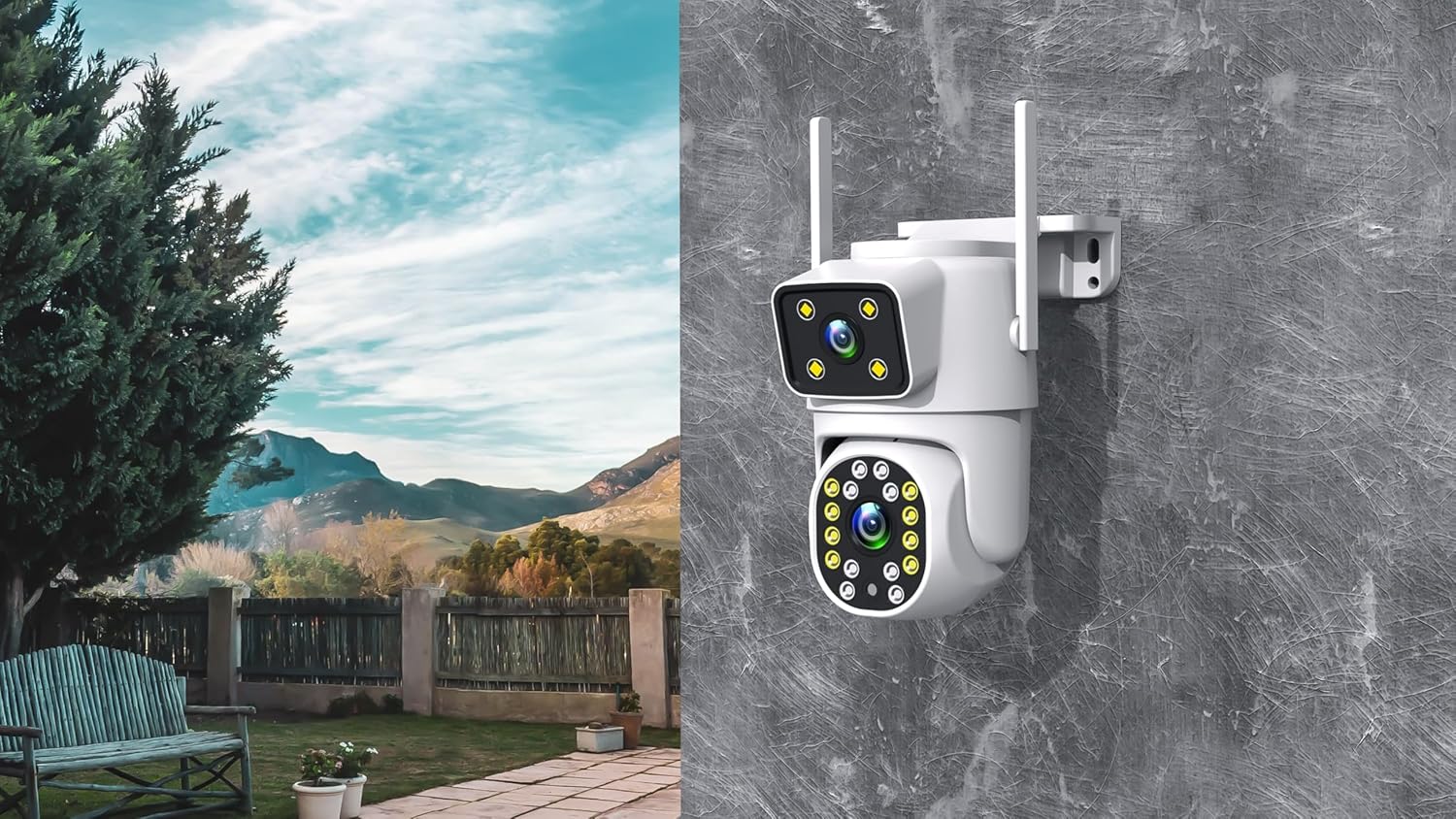 Detalle 2 de Technaxx TX-328: telecamera IP WiFi per esterni con doppia lente 2MP+2MP, rotazione 270°/90°, visione notturna a colori