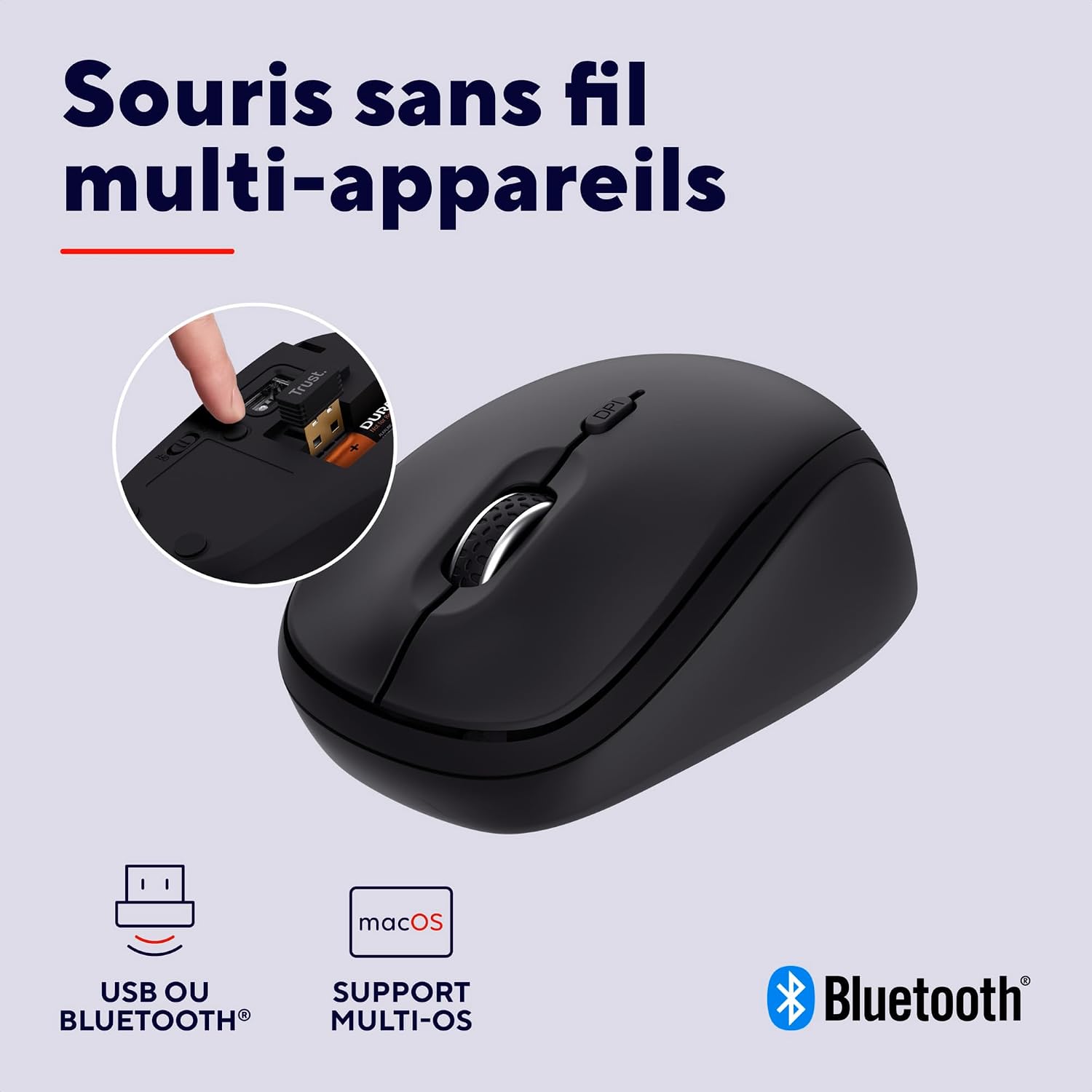 Detalle de Trust Yuki Souris sans Fil Silencieuse Compacte : Multi-plateformes, Ambidextre et 75% Plastique Recyclé