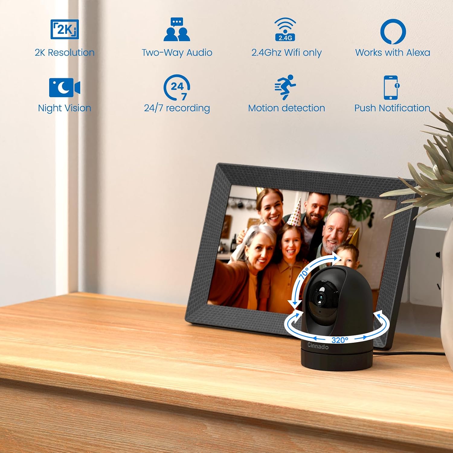 Detalle 2 de Cinnado Pet Camera 2K Dog Camera — Indoor PTZ Security with Motion Tracking and 2‑Way Talk