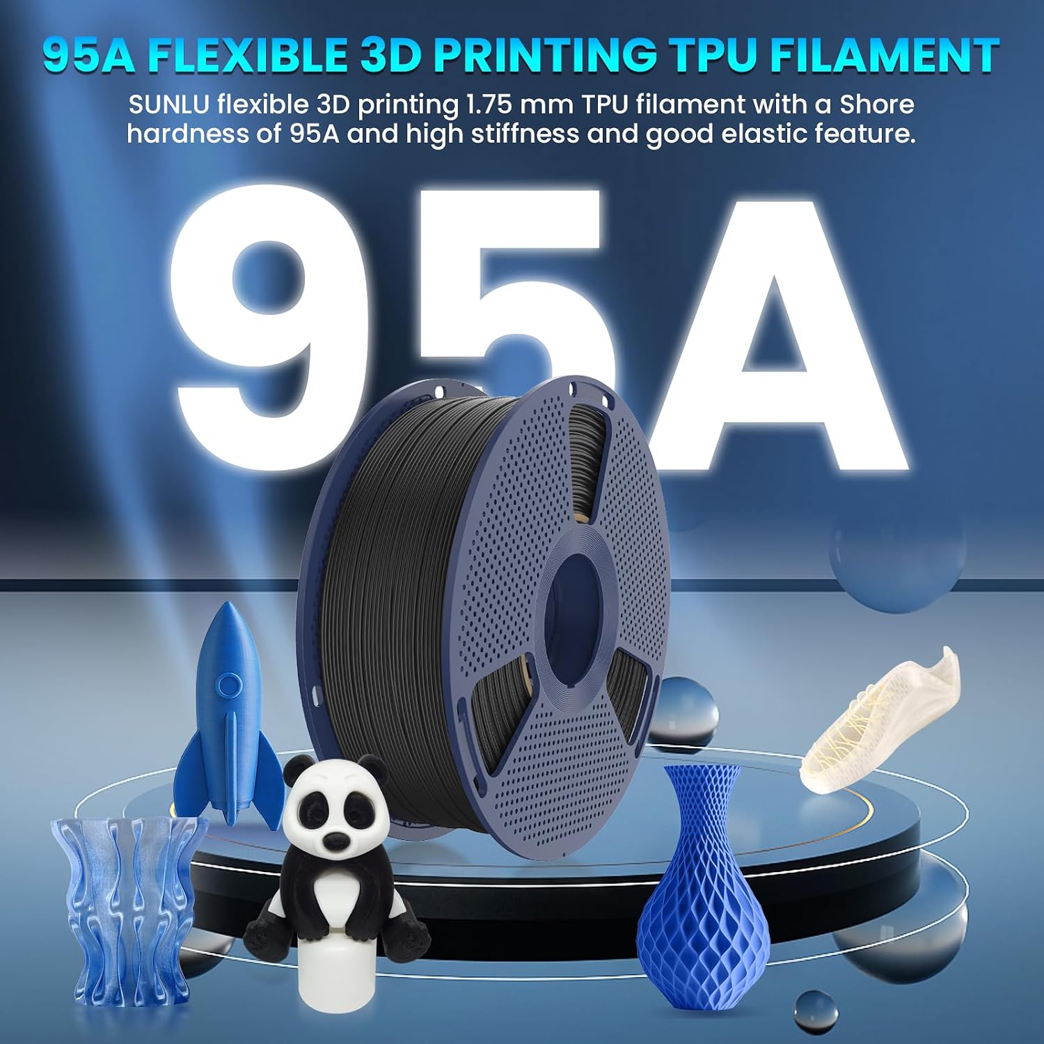 Thumbnail 2 de SUNLU TPU 95A Black Filament — 1.75mm, 1kg, High-Speed Flexible TPU for FDM 3D Printing