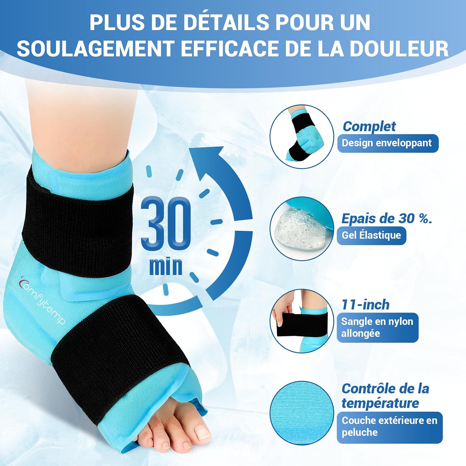 Detalle de Comfytemp Grande Poche de Glace pour la Cheville et le Pied – Soulagement ciblé et réutilisable