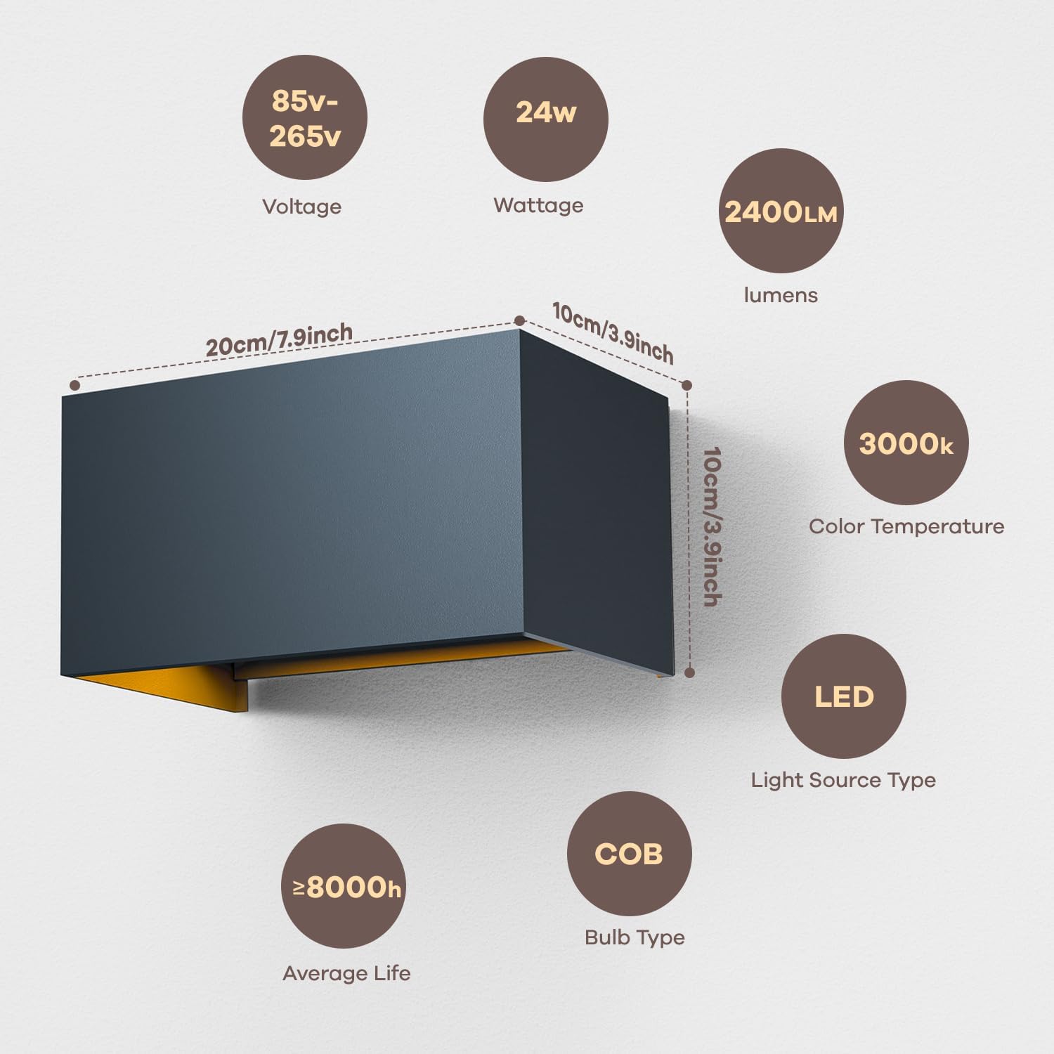 Detalle 2 de Vatato LED Wandleuchte 24W | Außenleuchte aus Aluminium, IP65, 3000K, verstellbarer Abstrahlwinkel – Anthrazit
