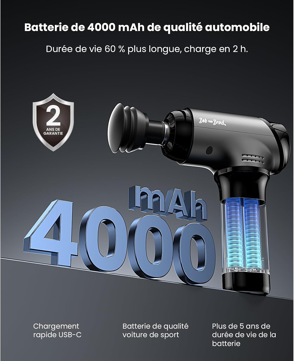 Detalle 2 de Bob and Brad T2 Pro : pistolet de massage percussif chaud & froid pour le dos et la nuque