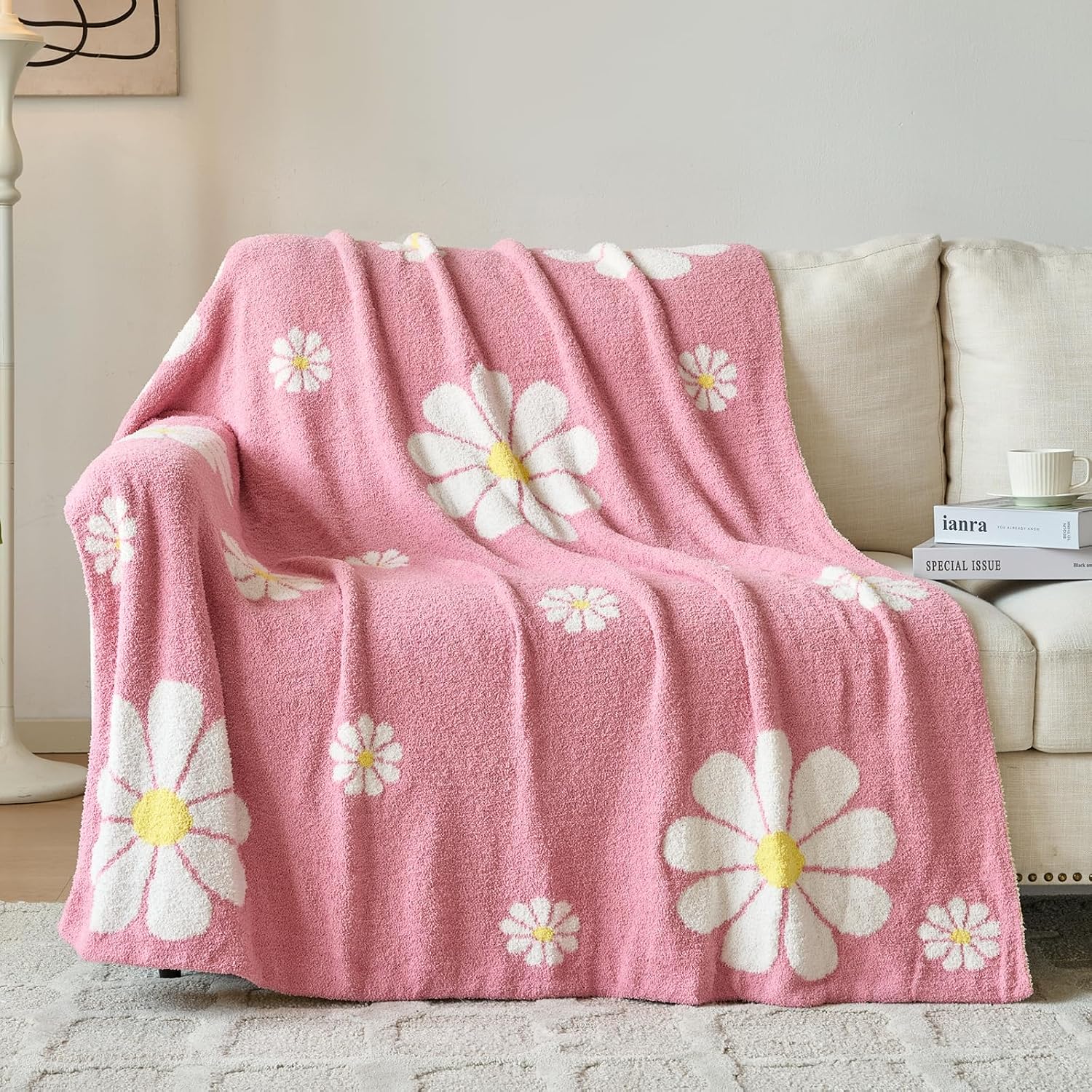 Detalle 2 de Xiashrk Flower Blanket Floral Microfiber Throw, Twin 60" x 80", Grey Pink