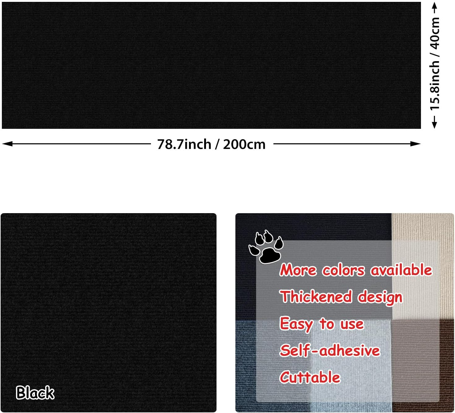 Detalle de NATUYA Cat Scratcher Mat Self-Adhesive 200x40cm – Replacement Pad for Cat Trees & Scratch Posts (Black)