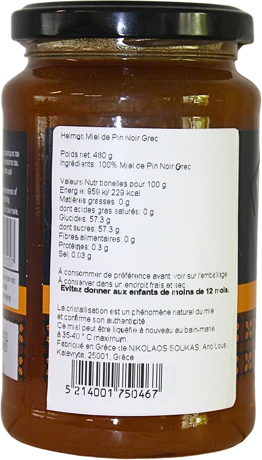 Thumbnail 1 de Helmos Miel de pin noir de Grèce 480 g