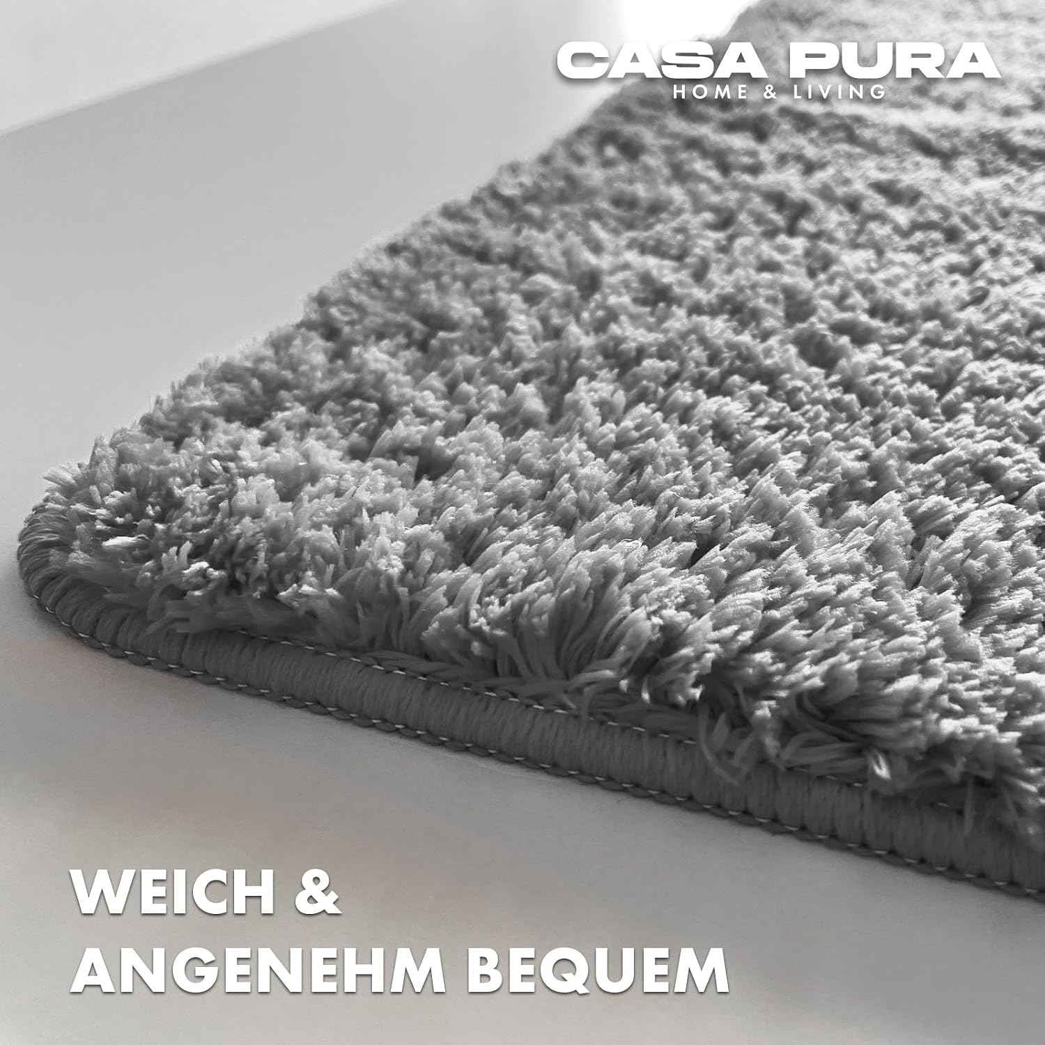 Detalle de casa pura Badematte Silbergrau Sky Soft – weicher, rutschfester Badvorleger in Shaggy-Optik (80x150 cm)