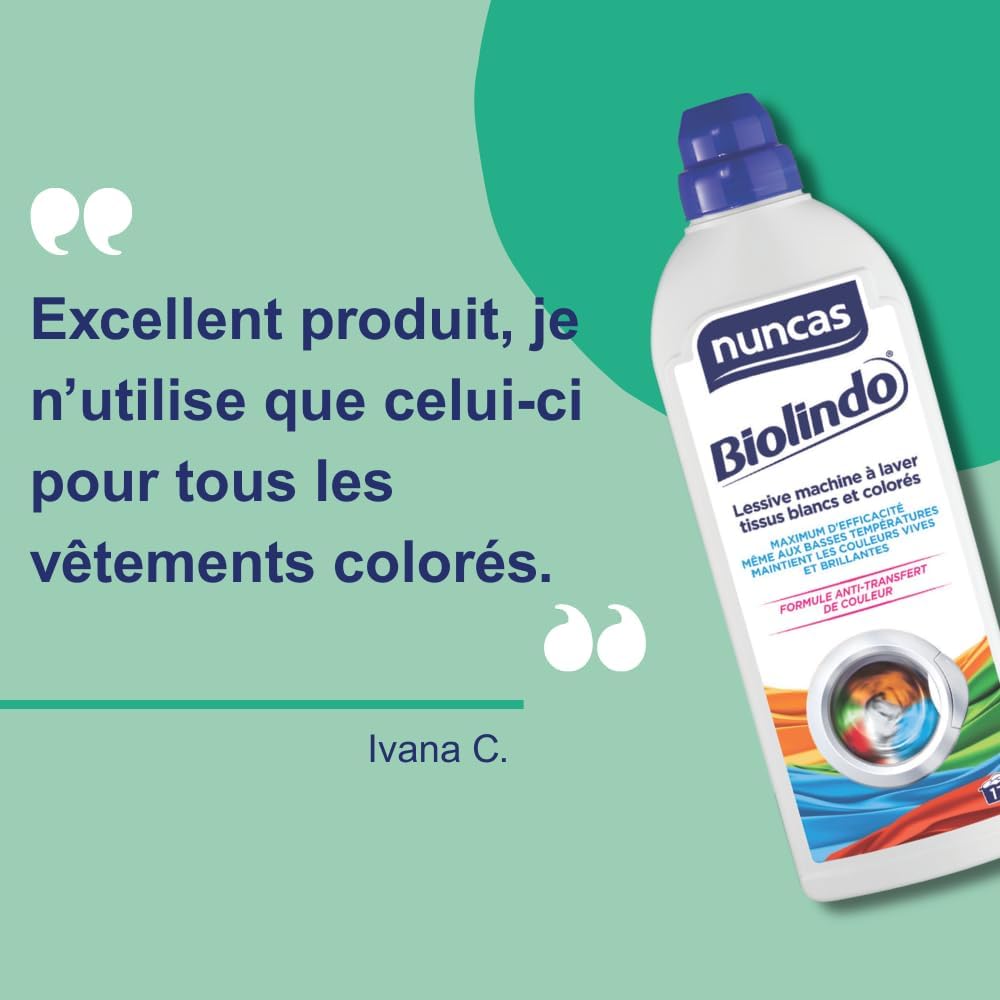 Thumbnail 4 de Nuncas Biolindo Lessive pour machine à laver tissus blancs, colorés et noirs (1000 ml)