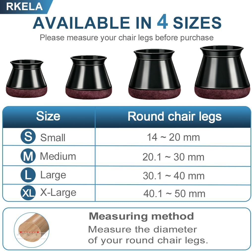 Thumbnail 3 de Chair Leg Floor Protectors, 16 Pcs Extra Small Black Silicone Caps with Wrapped Felt for Hardwood Floors