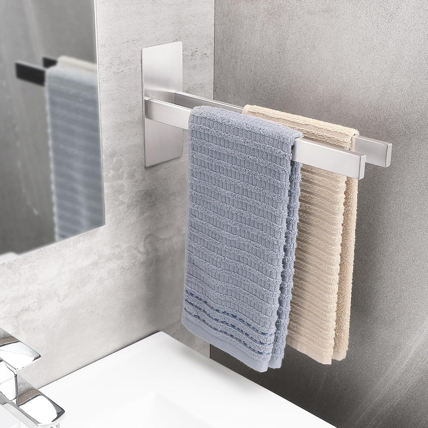 Detalle de OETAMS Handtuchhalter Ohne Bohren – Doppelt Silber, 2-armig, Selbstklebend aus 304 Edelstahl
