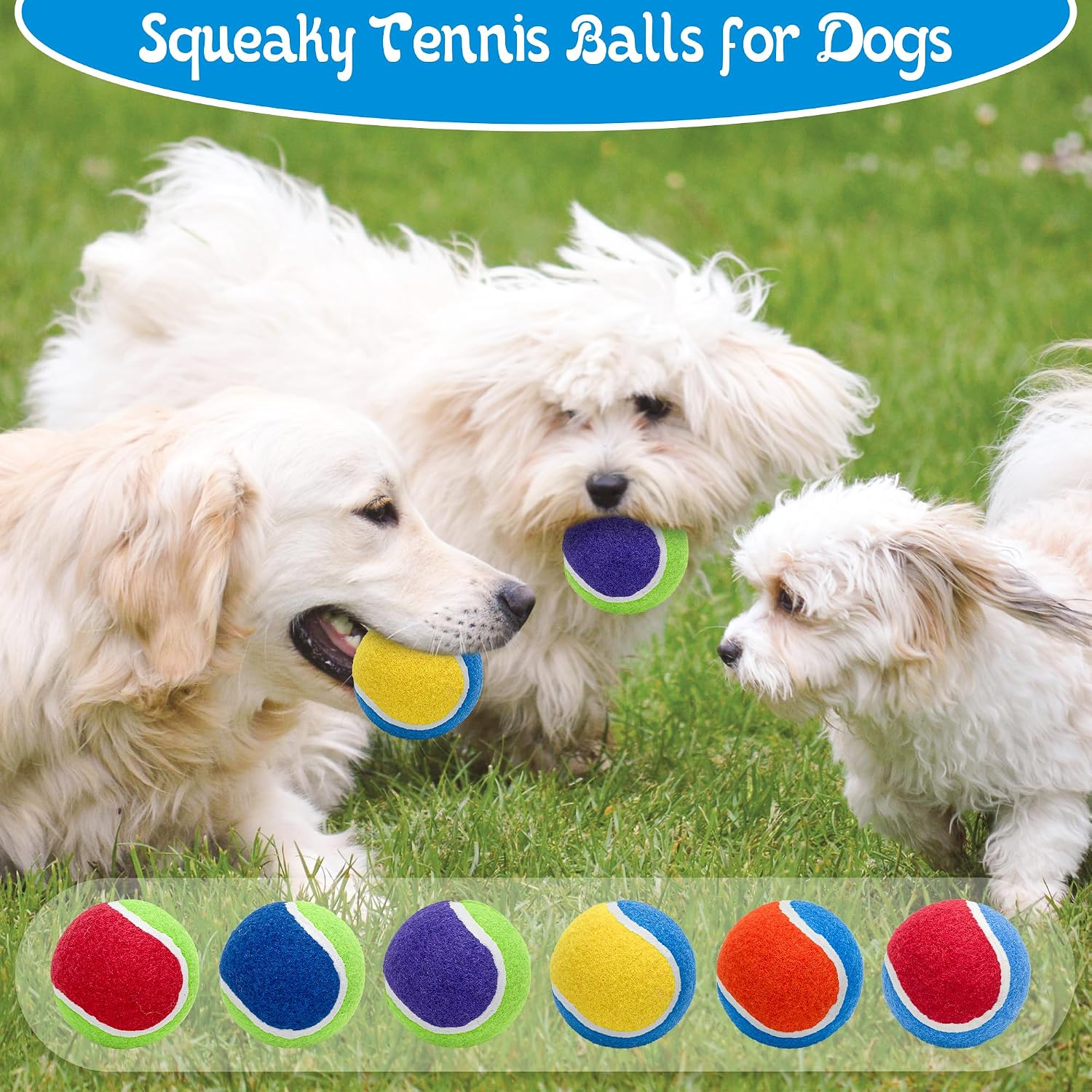 Detalle de Ousiya Squeaky Tennis Balls for Dogs (12 Pack, 6.5 cm) with Mesh Bag – Durable fetch and training toy