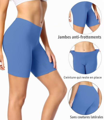 Detalle de wirarpa Anti Frottement Cuisse Femme Short sous Robe Panty Coton Shorty Lot de 4 – Noir/Bleu/Vert/Violet, Taille M