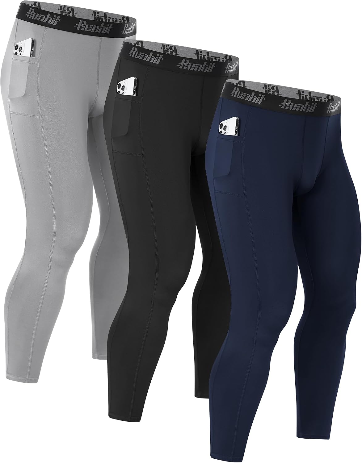 Detalle 1 de Runhit Men’s Running Leggings with Pockets for Gym and Sport